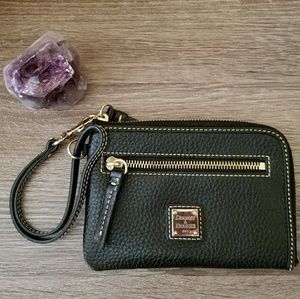 Black Leather Zip Around Wristlet